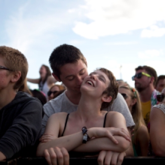 A couple enjoys the music of Devenda Banhart on the Bigfoot stage, Saturday, May 25th. 2013. Photo by Kim Jay.